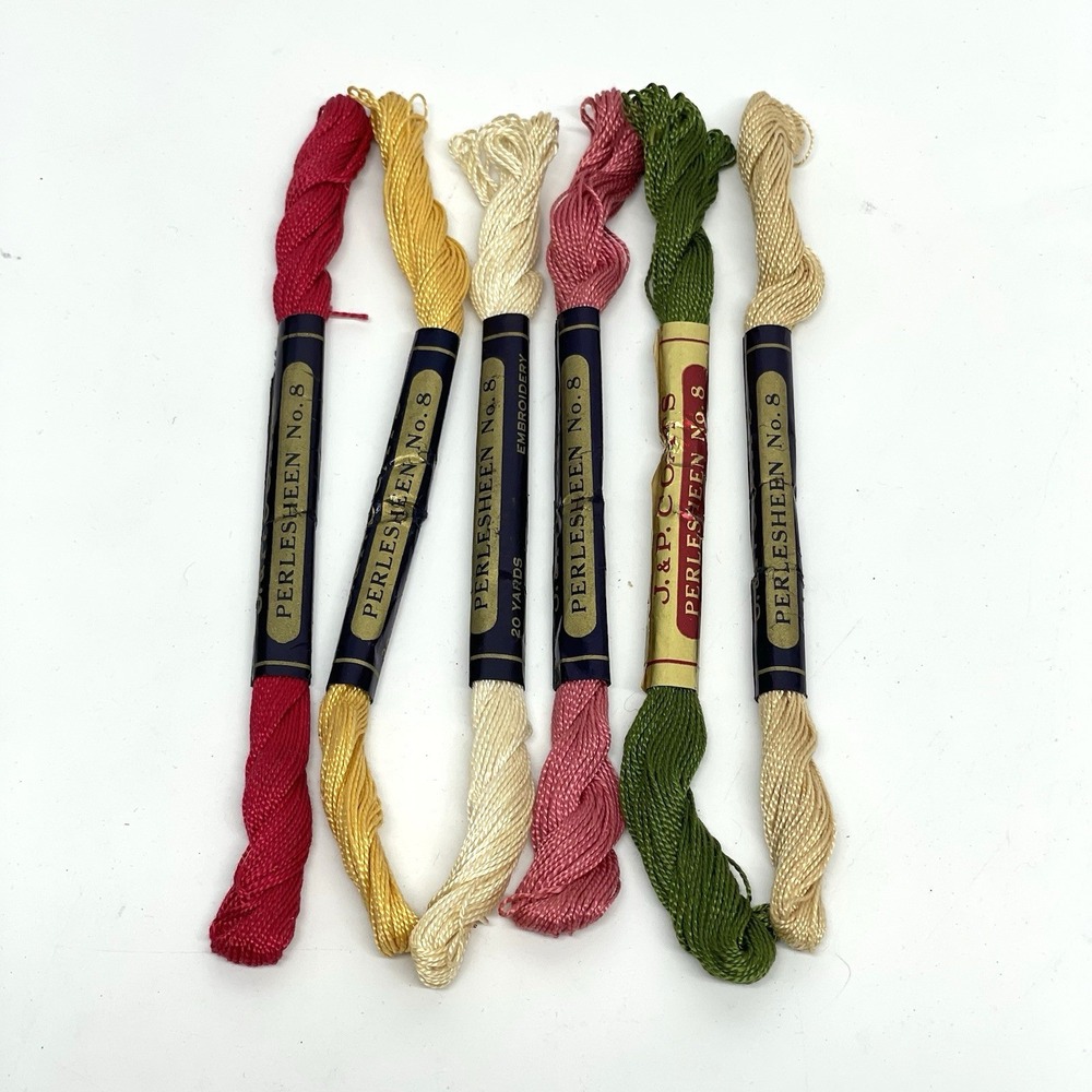 Vintage J & P Coats Perlesheen No. 8 Embroidery Thread Floss Cotton Lot Of 6